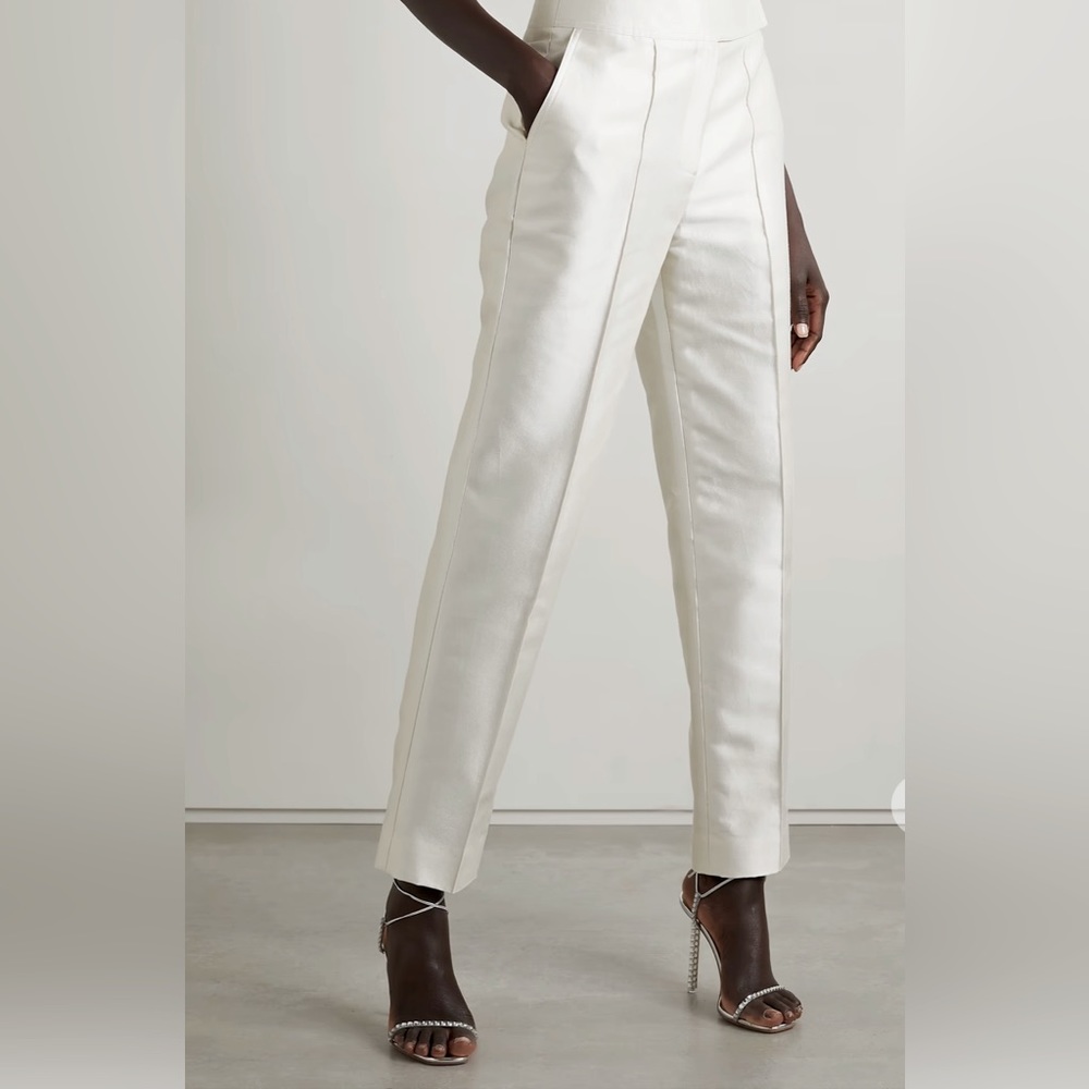 Valentino Shantung Silk and Cotton White Pants, size 42